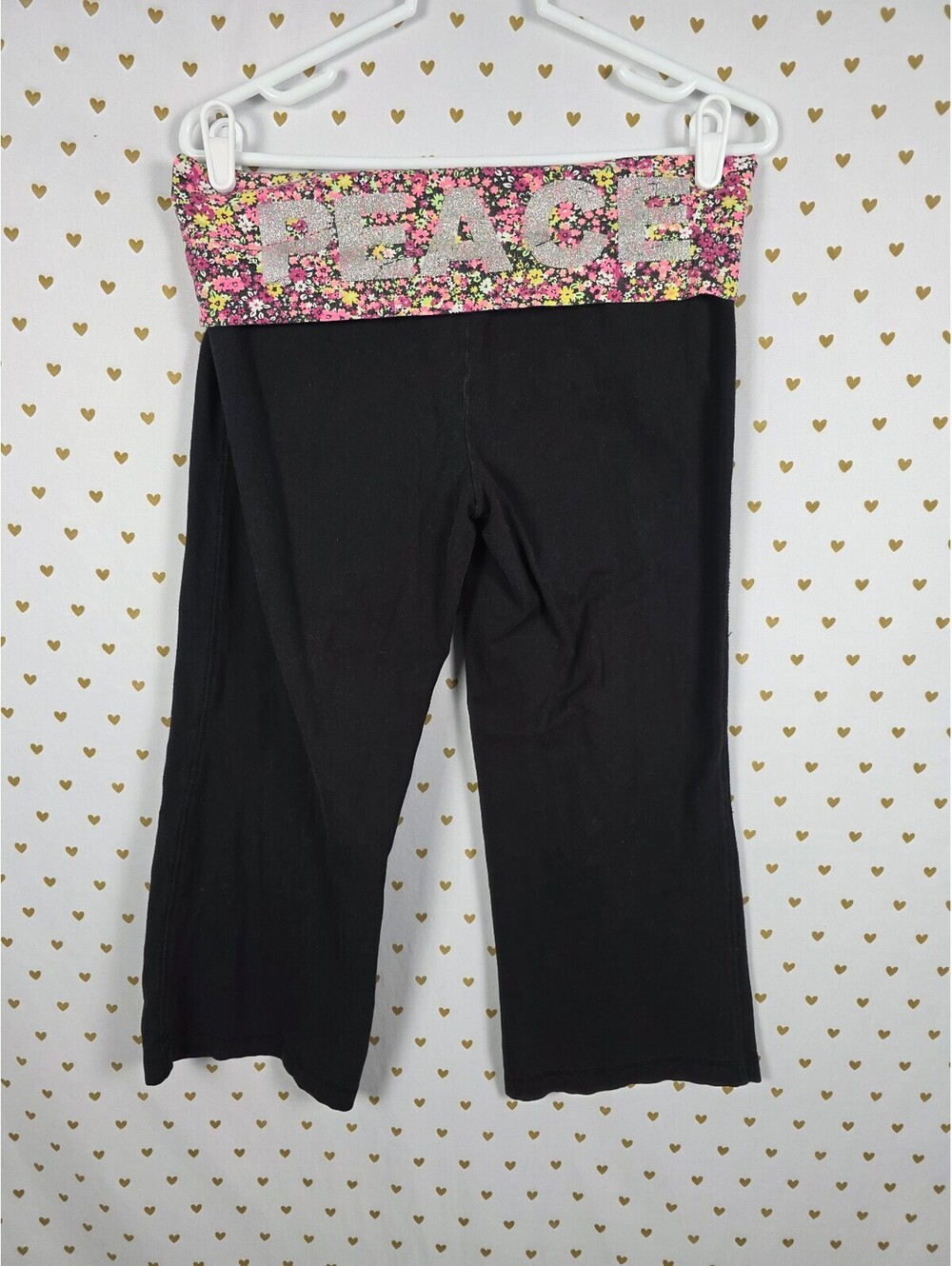 No Boundaries Foldover Flare Yoga pants Capri Floral Peace Y2k Medium